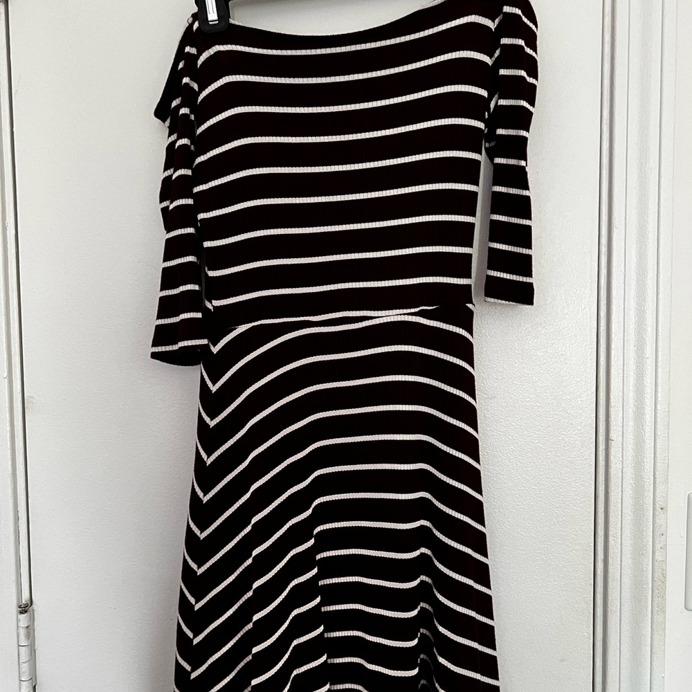 Lucy Love maroon off the shoulder mini dress.